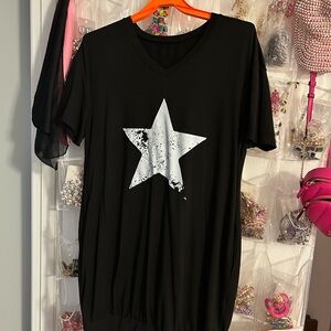 Black T-Shirt Dress with White Star Design